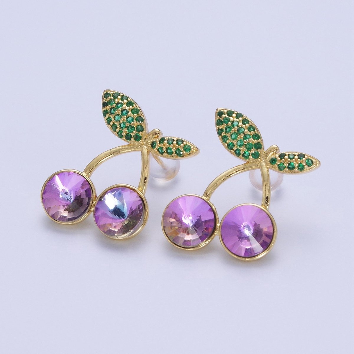 24K Gold Filled Micro Paved Cubic Zirconia Cherry Fruit Stud Earrings P-411~P-417 - DLUXCA