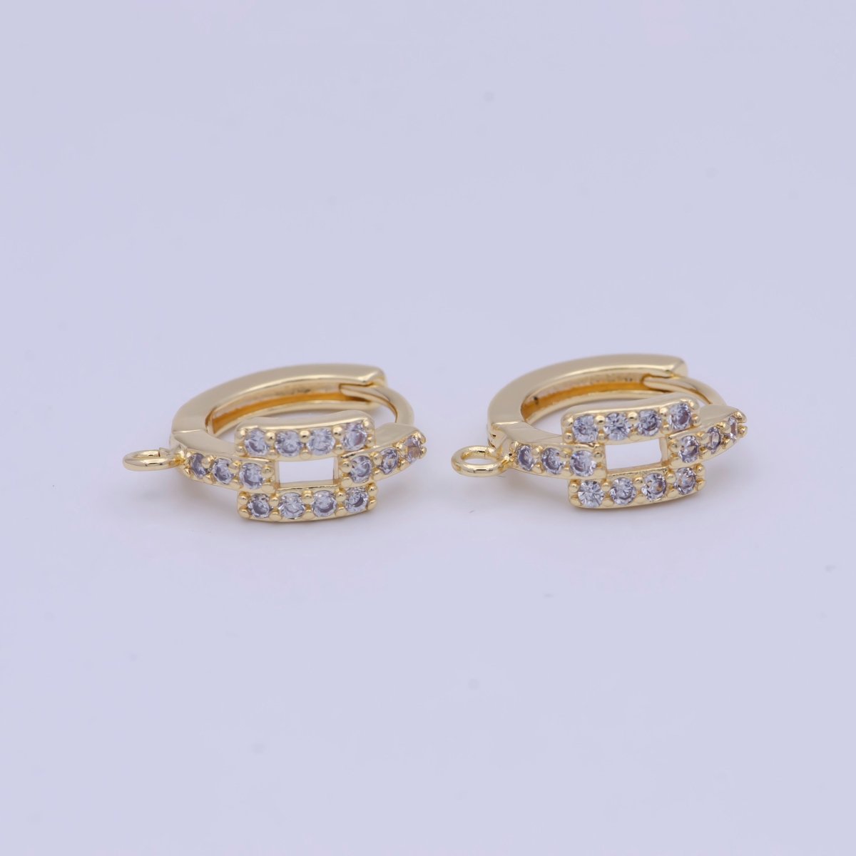 24K Gold Filled Micro Paved Cubic Zirconia Rectangle Huggie Hoop Earrings Findings L-908 - DLUXCA