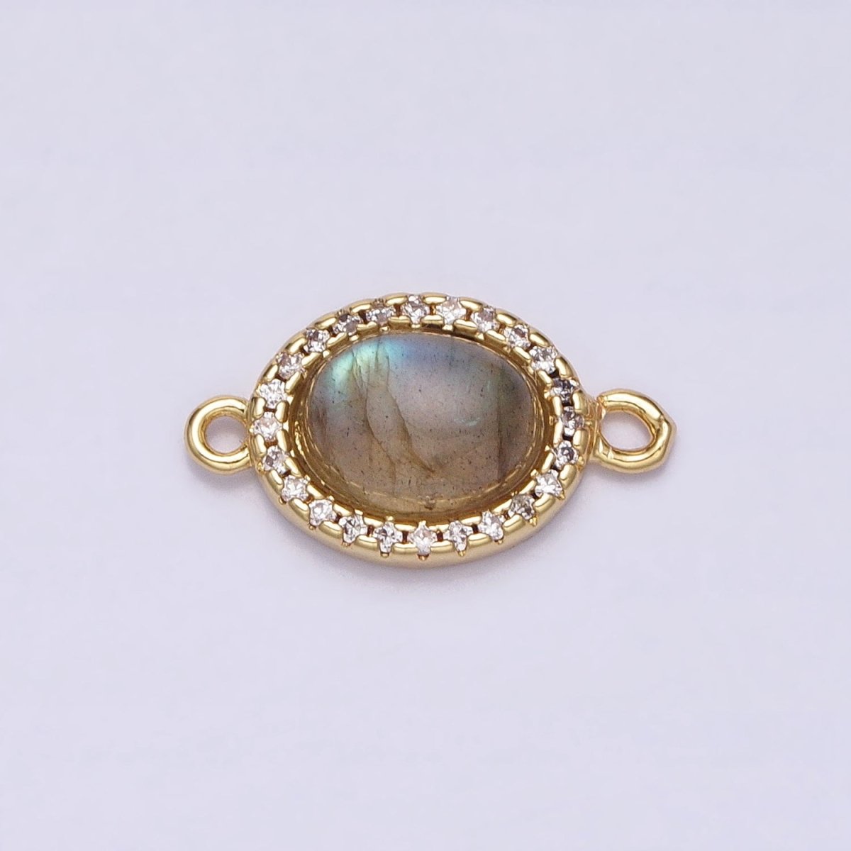 24K Gold Filled Micro Paved CZ Blue Agate, Amazonite, Rose Quartz, Labradorite Oval Gemstone Connector | AA824 AA825 AA925 AA1002 - DLUXCA