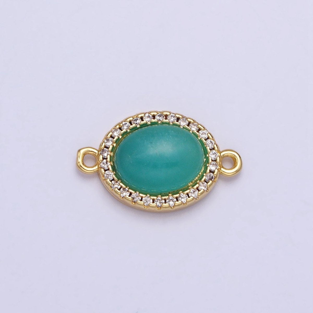 24K Gold Filled Micro Paved CZ Blue Agate, Amazonite, Rose Quartz, Labradorite Oval Gemstone Connector | AA824 AA825 AA925 AA1002 - DLUXCA