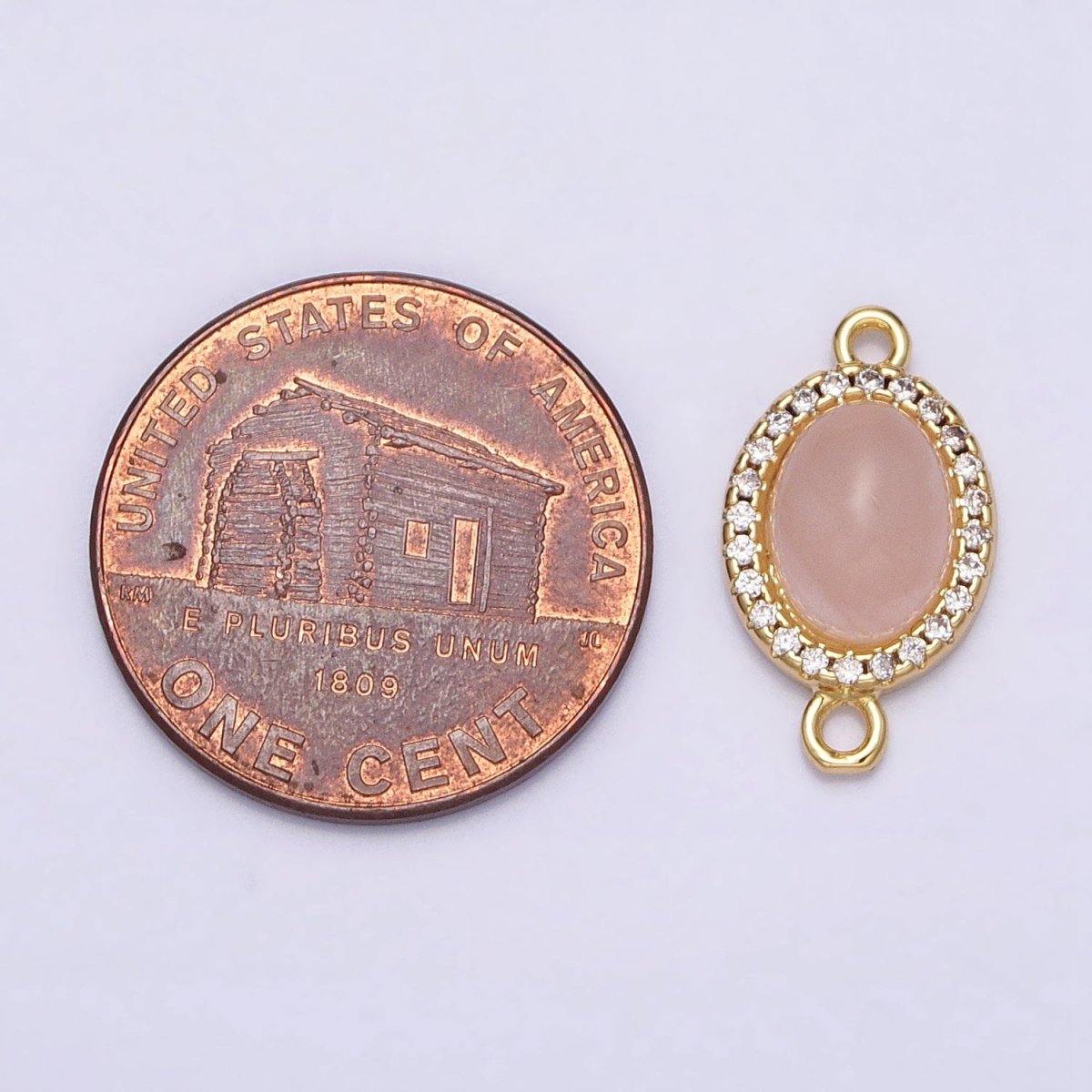 24K Gold Filled Micro Paved CZ Blue Agate, Amazonite, Rose Quartz, Labradorite Oval Gemstone Connector | AA824 AA825 AA925 AA1002 - DLUXCA