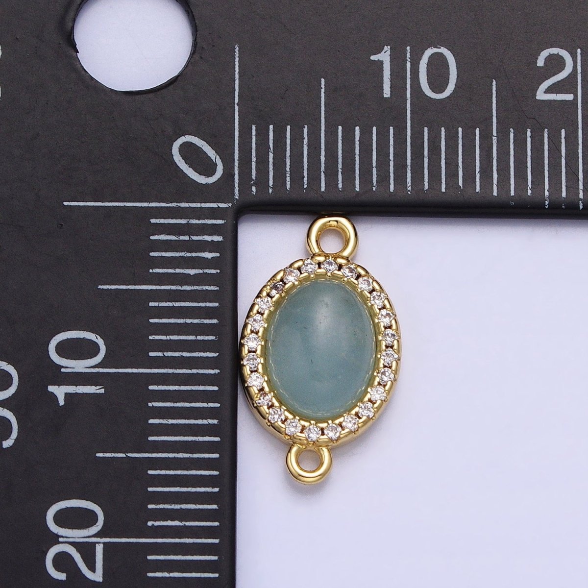 24K Gold Filled Micro Paved CZ Blue Agate, Amazonite, Rose Quartz, Labradorite Oval Gemstone Connector | AA824 AA825 AA925 AA1002 - DLUXCA