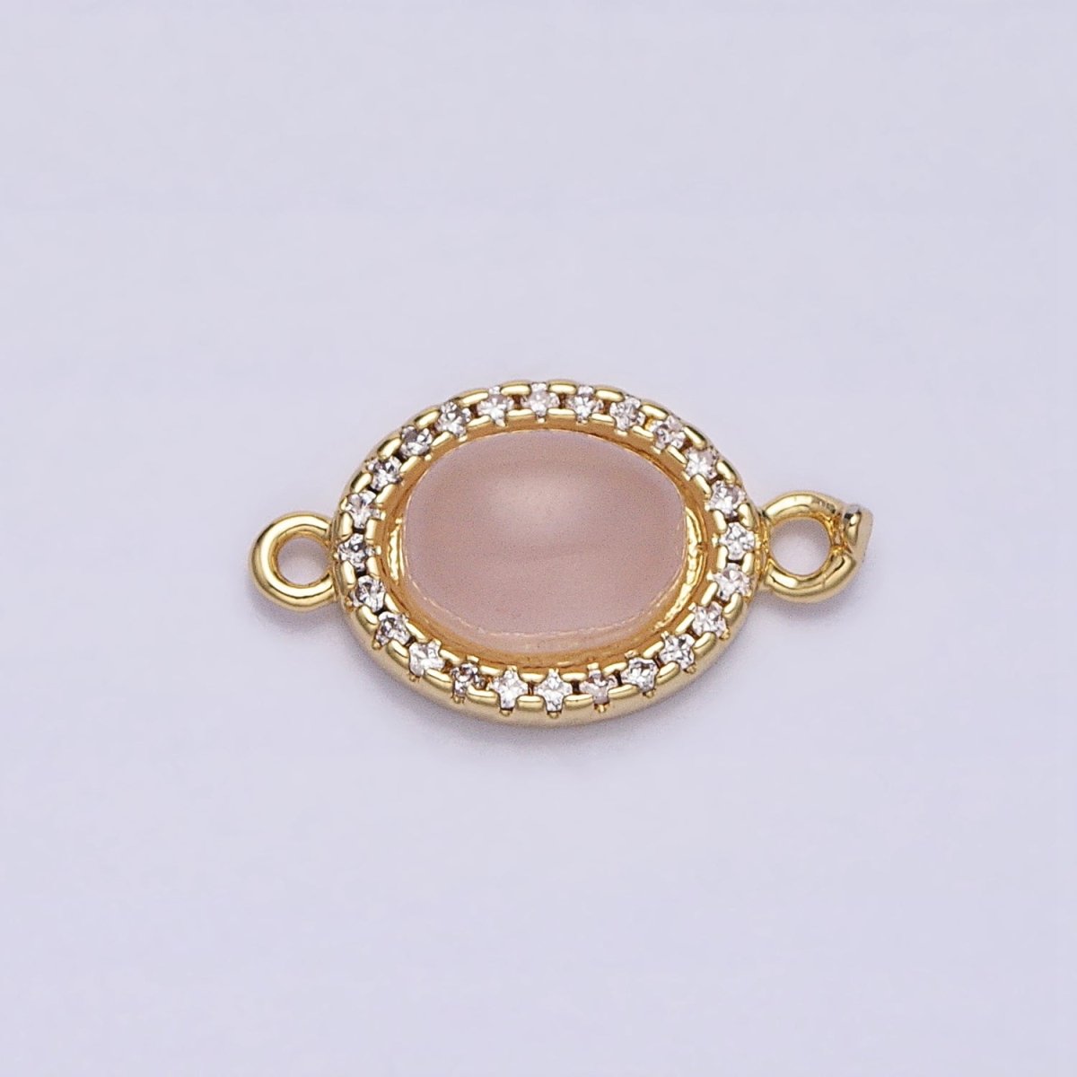 24K Gold Filled Micro Paved CZ Blue Agate, Amazonite, Rose Quartz, Labradorite Oval Gemstone Connector | AA824 AA825 AA925 AA1002 - DLUXCA
