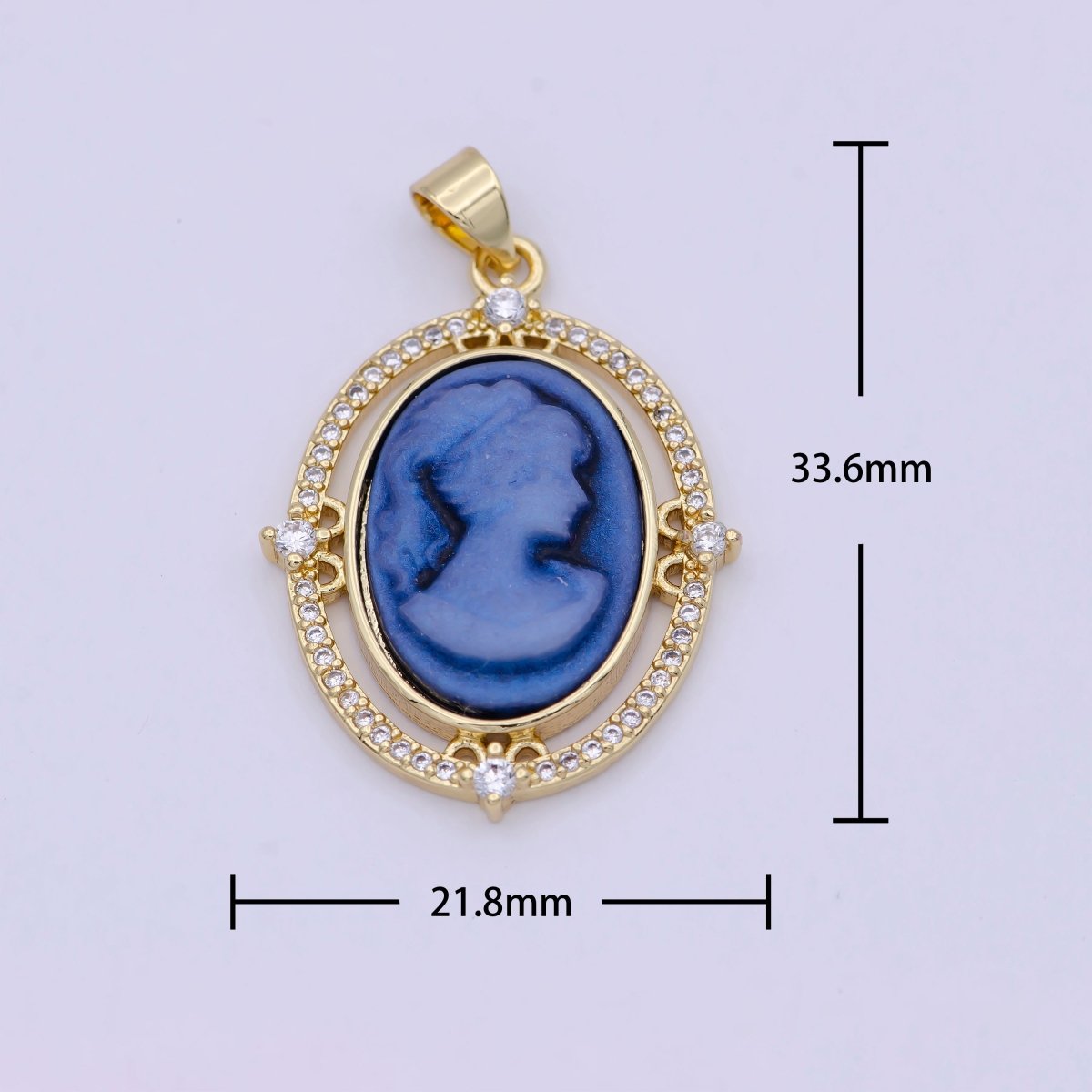 24K Gold Filled Micro Paved CZ Blue Pink Green Agate Women's Portrait Italian Cameo Victorian Vintage Pendant N-616 N-617 N-618 - DLUXCA