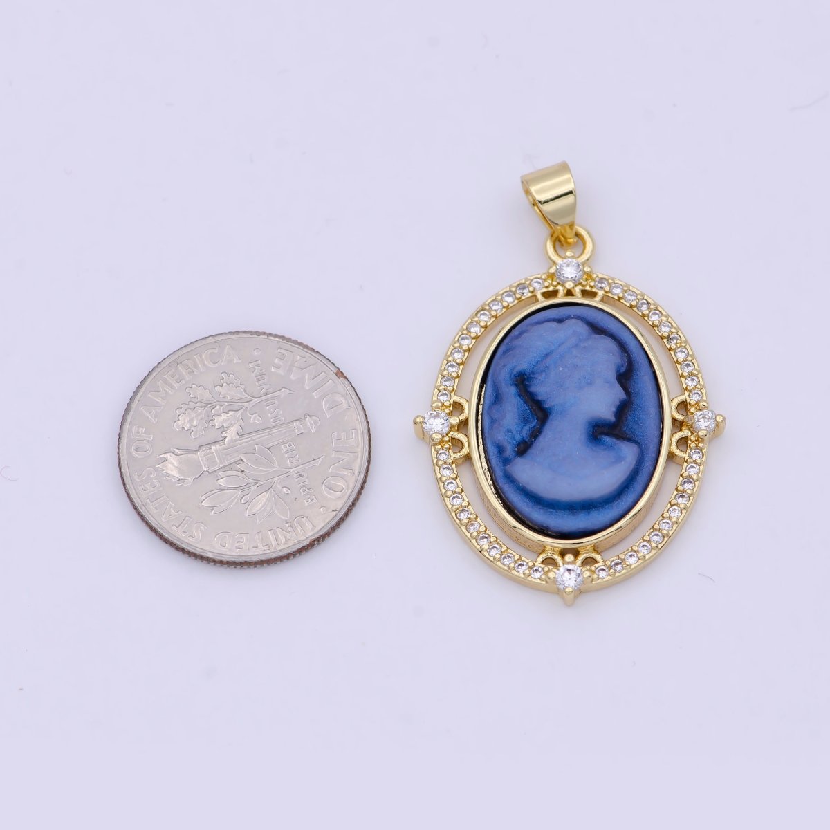 24K Gold Filled Micro Paved CZ Blue Pink Green Agate Women's Portrait Italian Cameo Victorian Vintage Pendant N-616 N-617 N-618 - DLUXCA