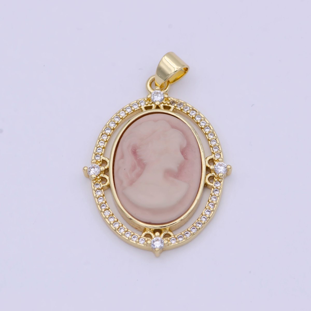 24K Gold Filled Micro Paved CZ Blue Pink Green Agate Women's Portrait Italian Cameo Victorian Vintage Pendant N-616 N-617 N-618 - DLUXCA