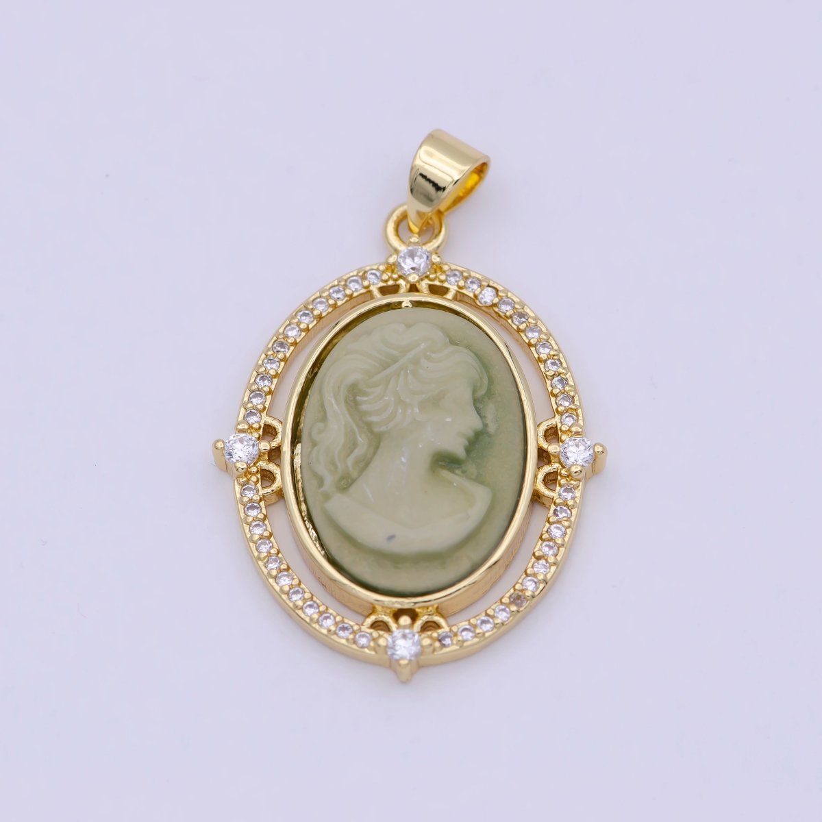 24K Gold Filled Micro Paved CZ Blue Pink Green Agate Women's Portrait Italian Cameo Victorian Vintage Pendant N-616 N-617 N-618 - DLUXCA