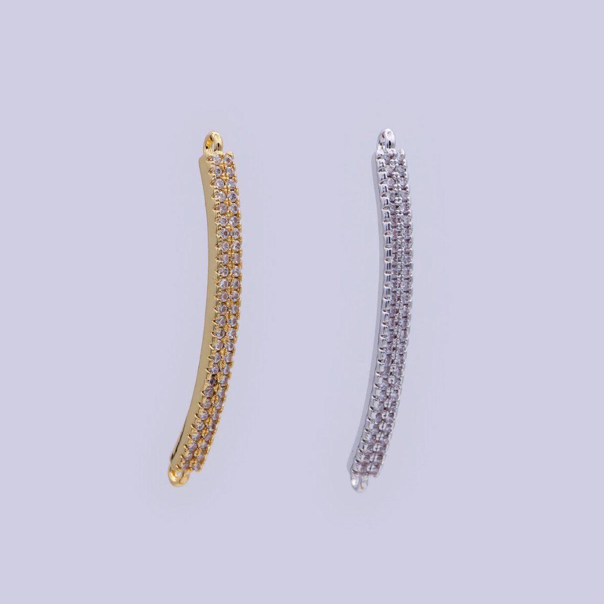 24K Gold Filled Micro Paved CZ Curved Bar Connector in Gold & Silver | F-674 F-675 - DLUXCA