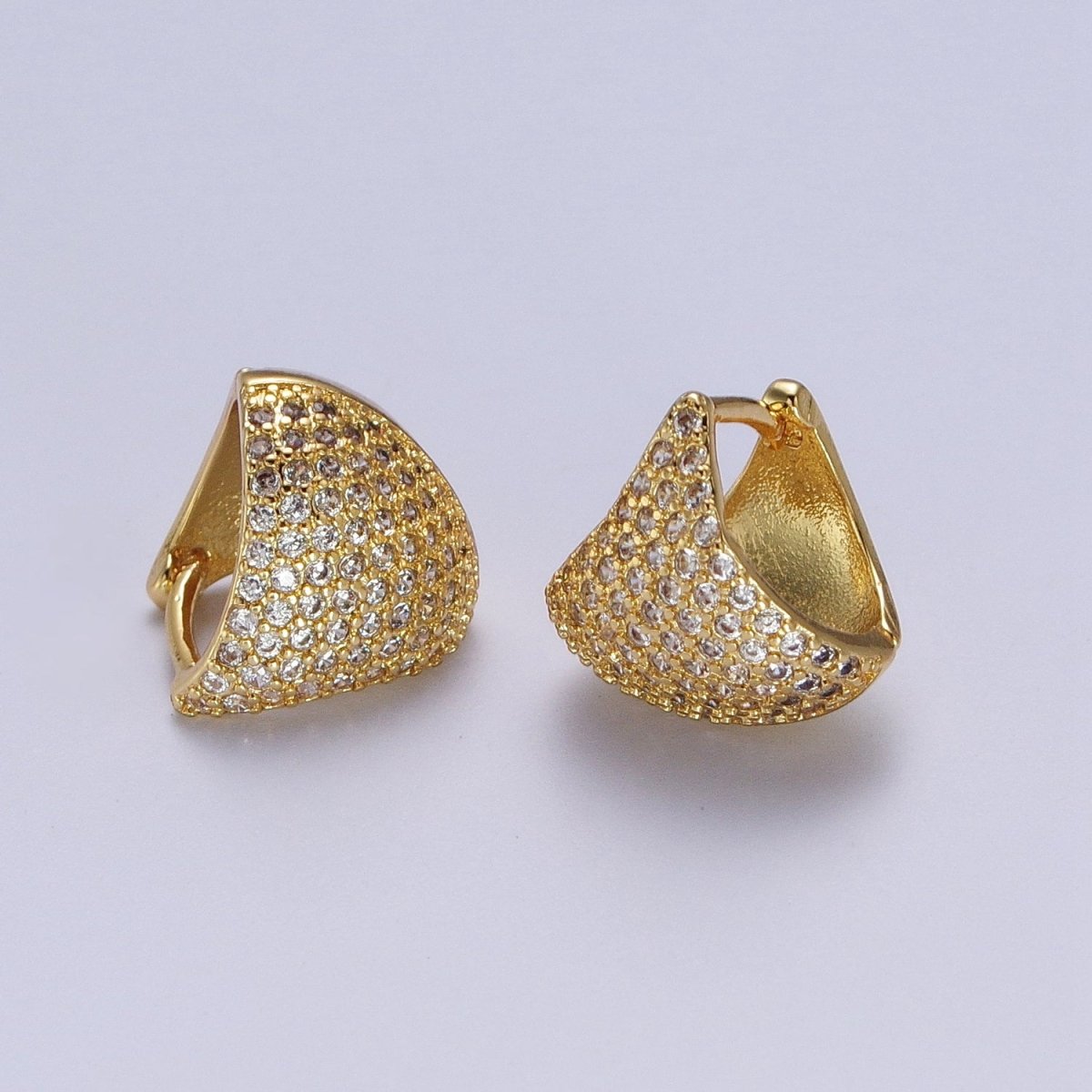 24K Gold Filled Micro Paved CZ Dome Triangle Huggie Earrings in Gold & Silver | Y-279 Y-280 - DLUXCA