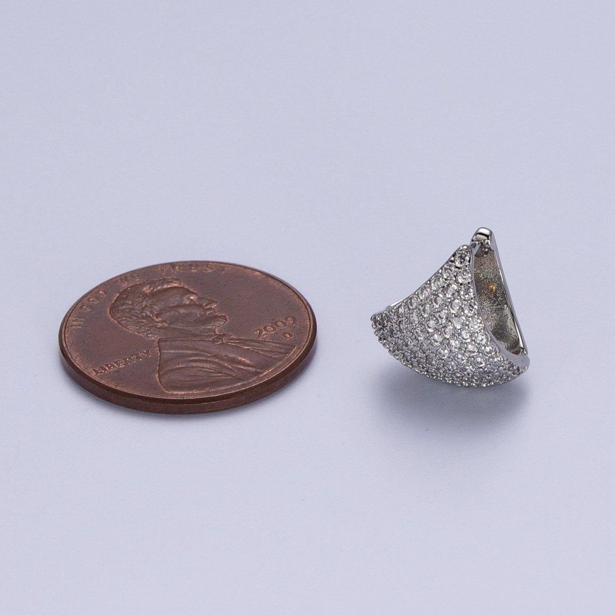 24K Gold Filled Micro Paved CZ Dome Triangle Huggie Earrings in Gold & Silver | Y-279 Y-280 - DLUXCA