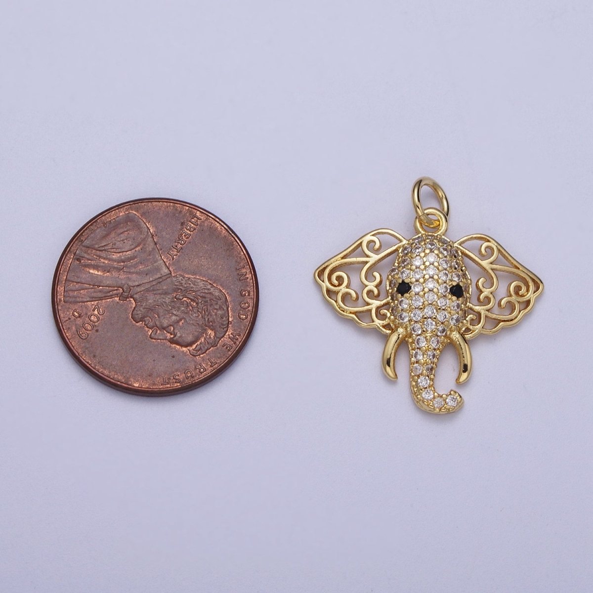 24K Gold Filled Micro Paved CZ Elephant Filigree Ears Charm | A-316 - DLUXCA