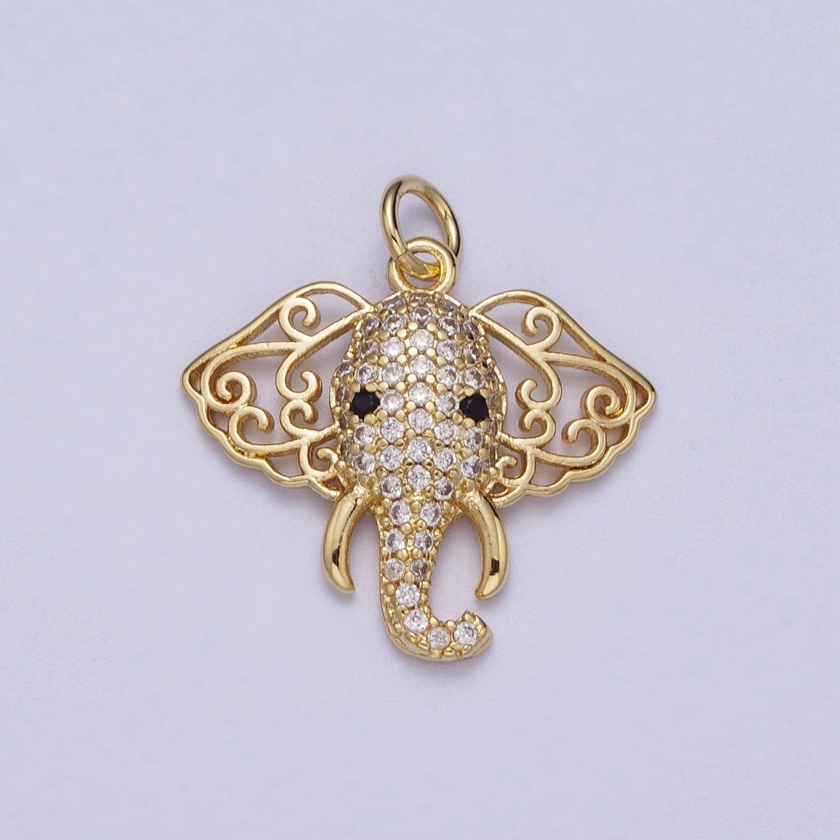 24K Gold Filled Micro Paved CZ Elephant Filigree Ears Charm | A-316 - DLUXCA