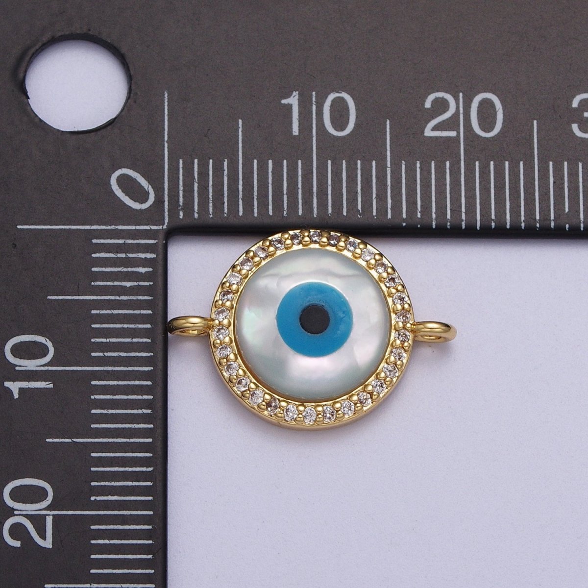 24K Gold Filled Micro Paved CZ Evil Eye Protection Round Amulet Connector | Y-660 - DLUXCA