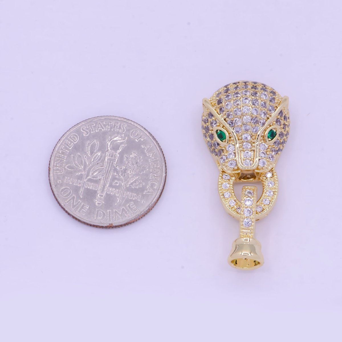 24K Gold Filled Micro Paved CZ Green Eyed Leopard Panther Interlock Buckle Closure Clasps L-848 - DLUXCA