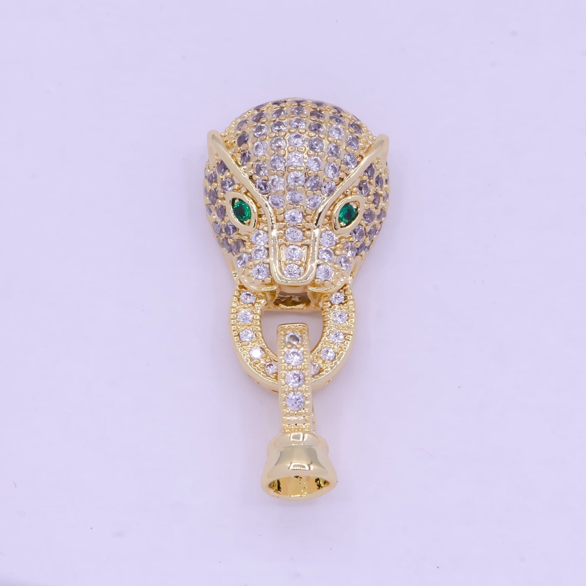 24K Gold Filled Micro Paved CZ Green Eyed Leopard Panther Interlock Buckle Closure Clasps L-848 - DLUXCA