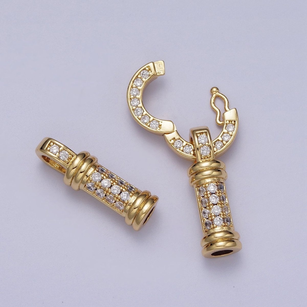 24K Gold Filled Micro Paved CZ Minimalist Double Loop Leather Jewelry Spring Gate Closure | K-165 - DLUXCA