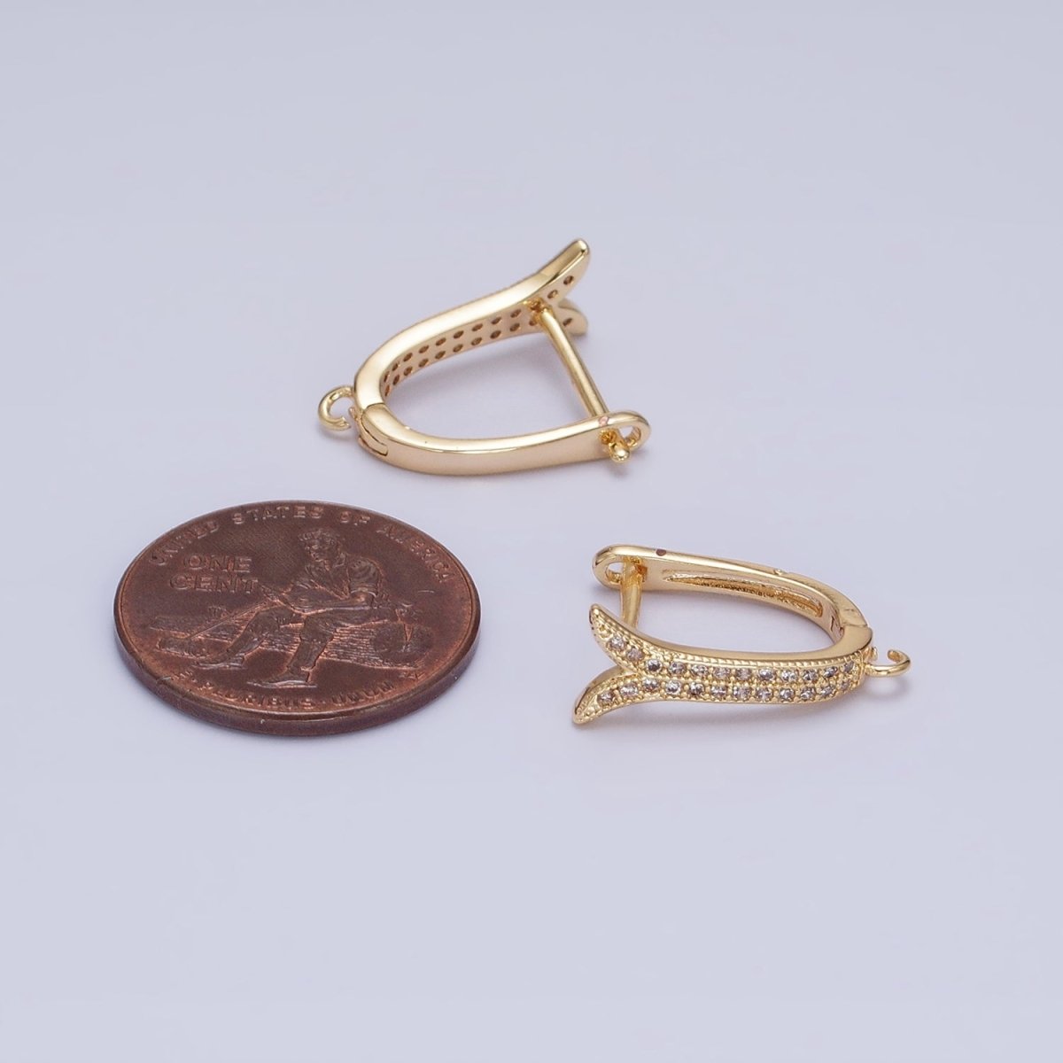 24K Gold Filled Micro Paved CZ Ocean Whale Tail Open Loop English Lock Earrings in Gold & Silver | Z-233 Z-234 - DLUXCA