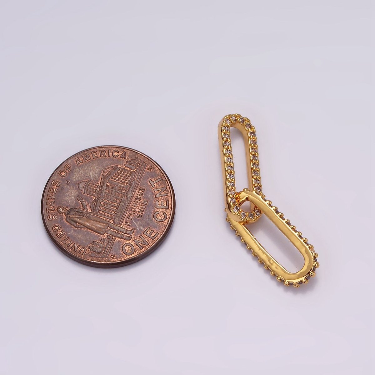 24K Gold Filled Micro Paved CZ Paperclip Chain Link Charm Findings Supply | Z636 - DLUXCA