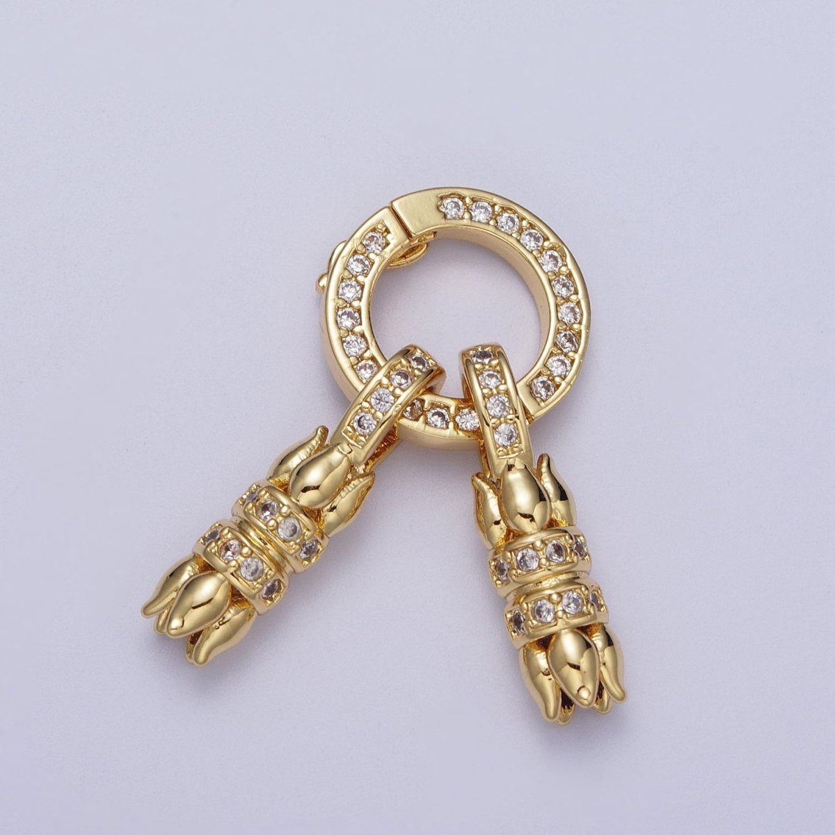 24K Gold Filled Micro Paved CZ Roses Double Loop Leather Jewelry Spring Gate Closure K-180 - DLUXCA