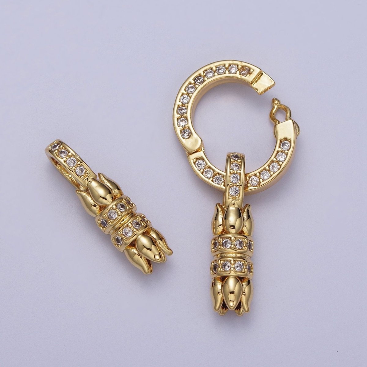 24K Gold Filled Micro Paved CZ Roses Double Loop Leather Jewelry Spring Gate Closure K-180 - DLUXCA