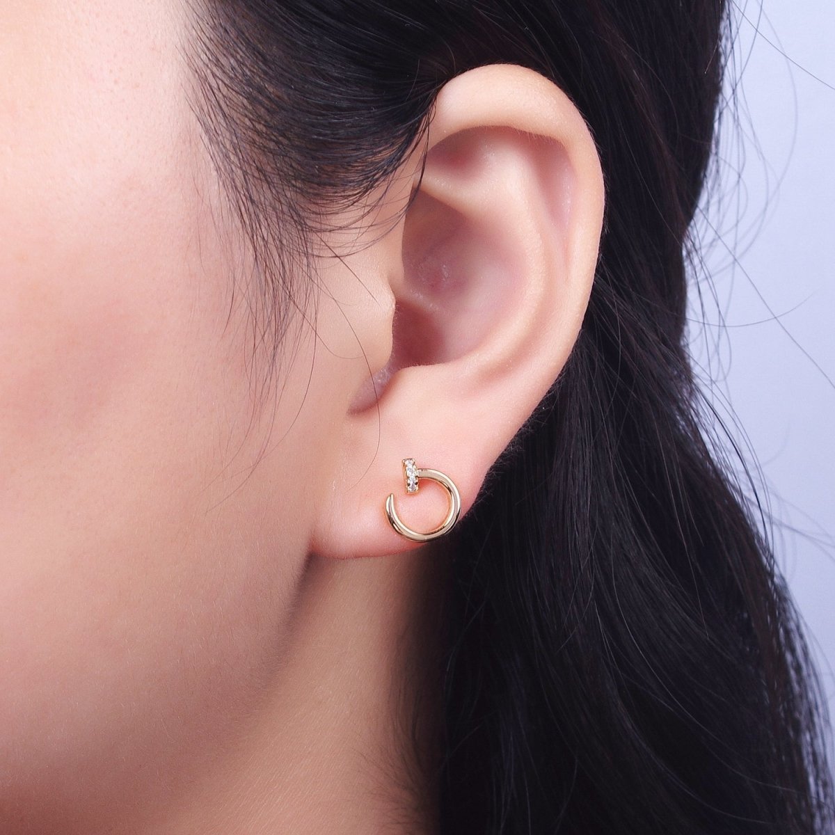 24K Gold Filled Micro Paved CZ Spiral Nail Stud Earrings | Y-102 - DLUXCA