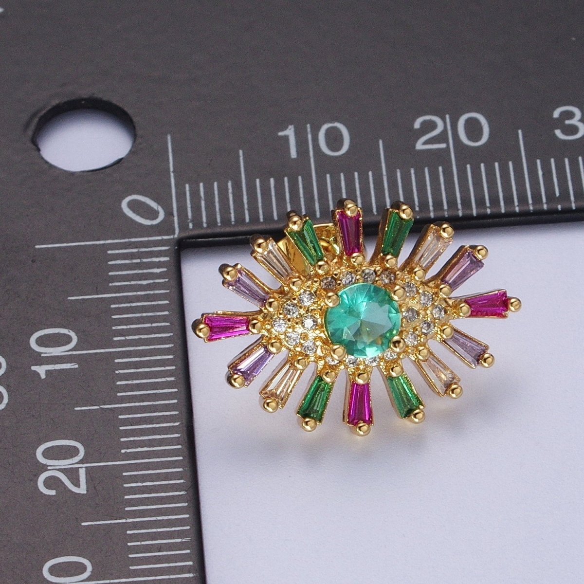 24K Gold Filled Micro Paved Eye of Ra Multicolor Baguette Cubic Zirconia Protection Stud Earrings P-287 - DLUXCA