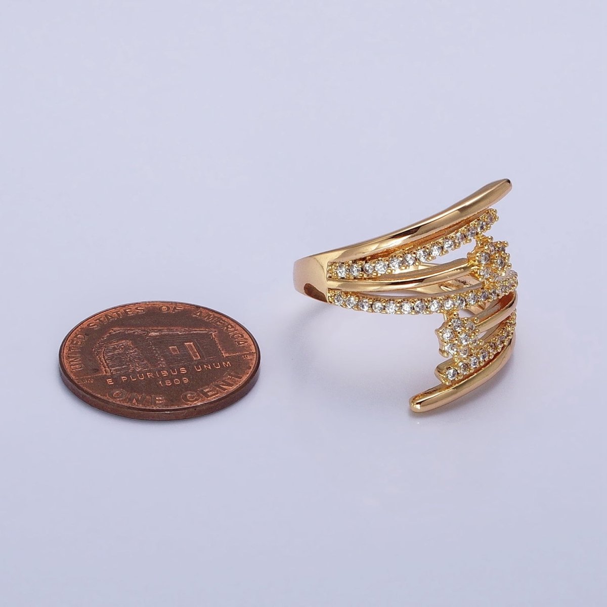 24K Gold Filled Micro Paved Flower CZ Multiple Band Statement Ring in Gold & Silver | O-1934 O-1935 - DLUXCA