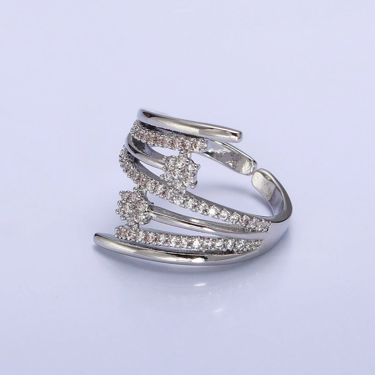 24K Gold Filled Micro Paved Flower CZ Multiple Band Statement Ring in Gold & Silver | O-1934 O-1935 - DLUXCA