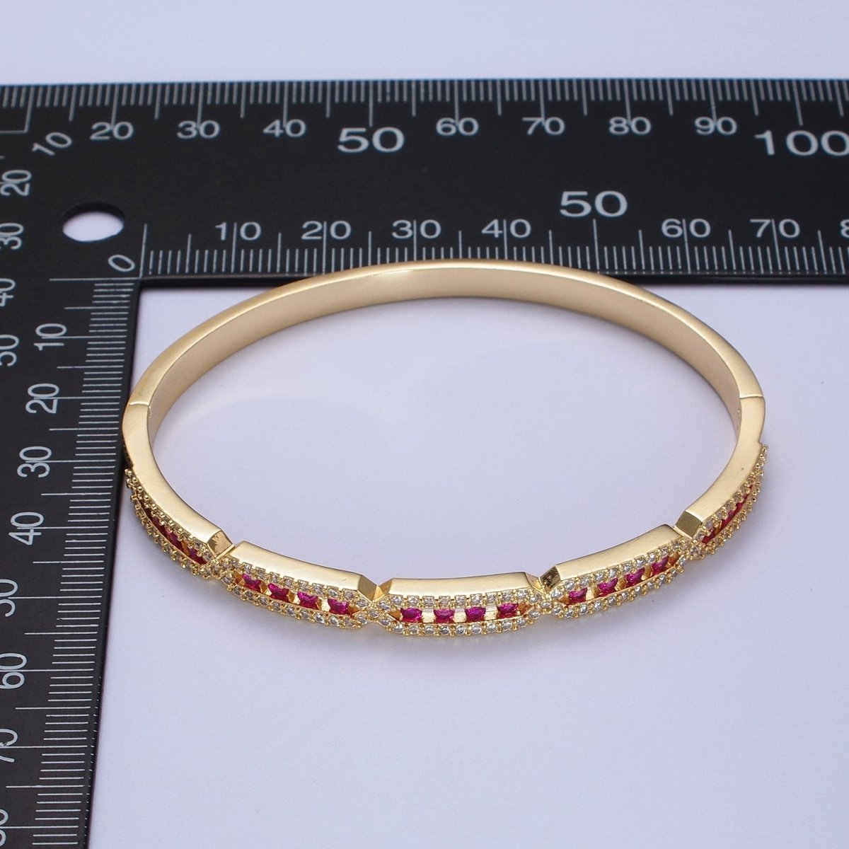 24K Gold Filled Micro Paved Rectangular Hexagon Geometric Bangle | WA-1296 - WA-1298 Clearance Pricing - DLUXCA