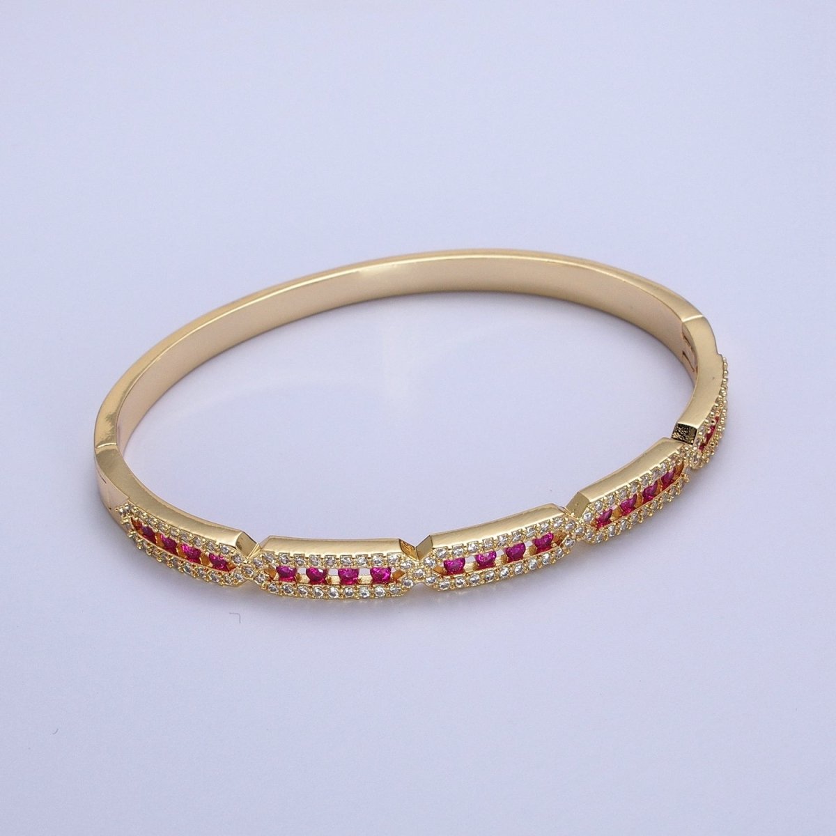 24K Gold Filled Micro Paved Rectangular Hexagon Geometric Bangle | WA-1296 - WA-1298 Clearance Pricing - DLUXCA