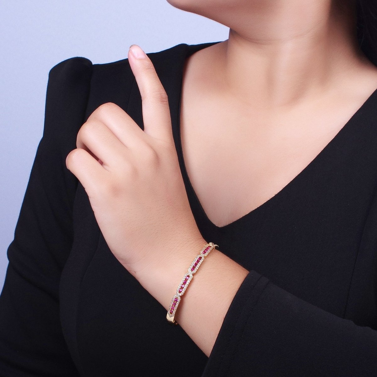 24K Gold Filled Micro Paved Rectangular Hexagon Geometric Bangle | WA-1296 - WA-1298 Clearance Pricing - DLUXCA