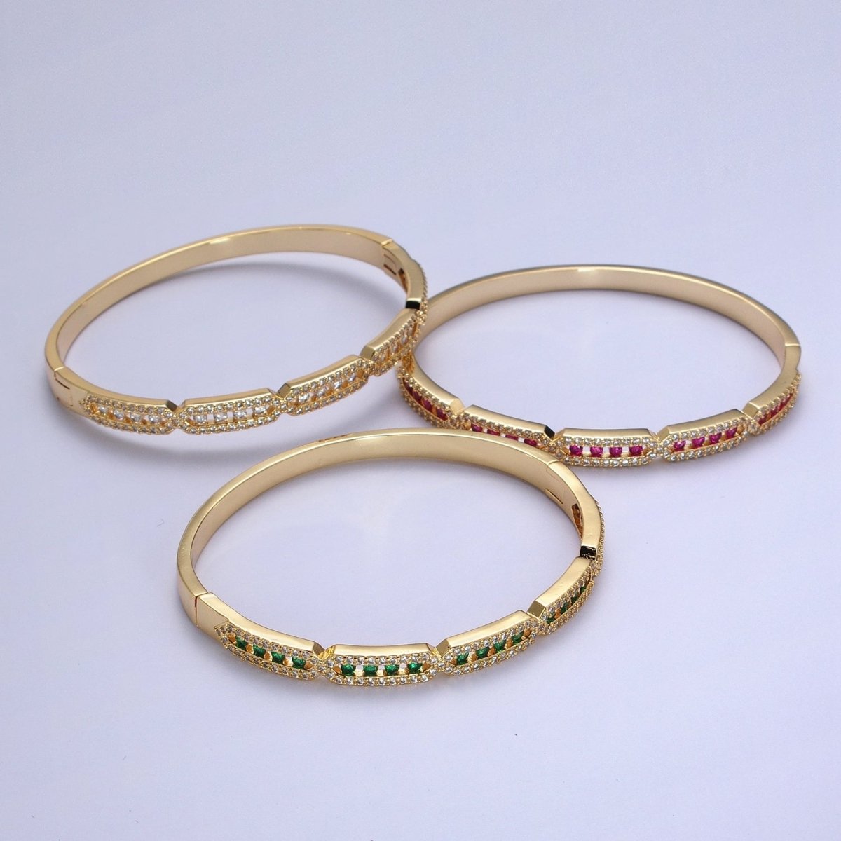 24K Gold Filled Micro Paved Rectangular Hexagon Geometric Bangle | WA-1296 - WA-1298 Clearance Pricing - DLUXCA