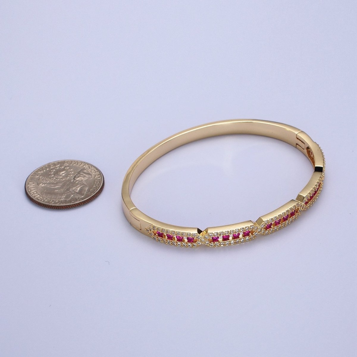 24K Gold Filled Micro Paved Rectangular Hexagon Geometric Bangle | WA-1296 - WA-1298 Clearance Pricing - DLUXCA