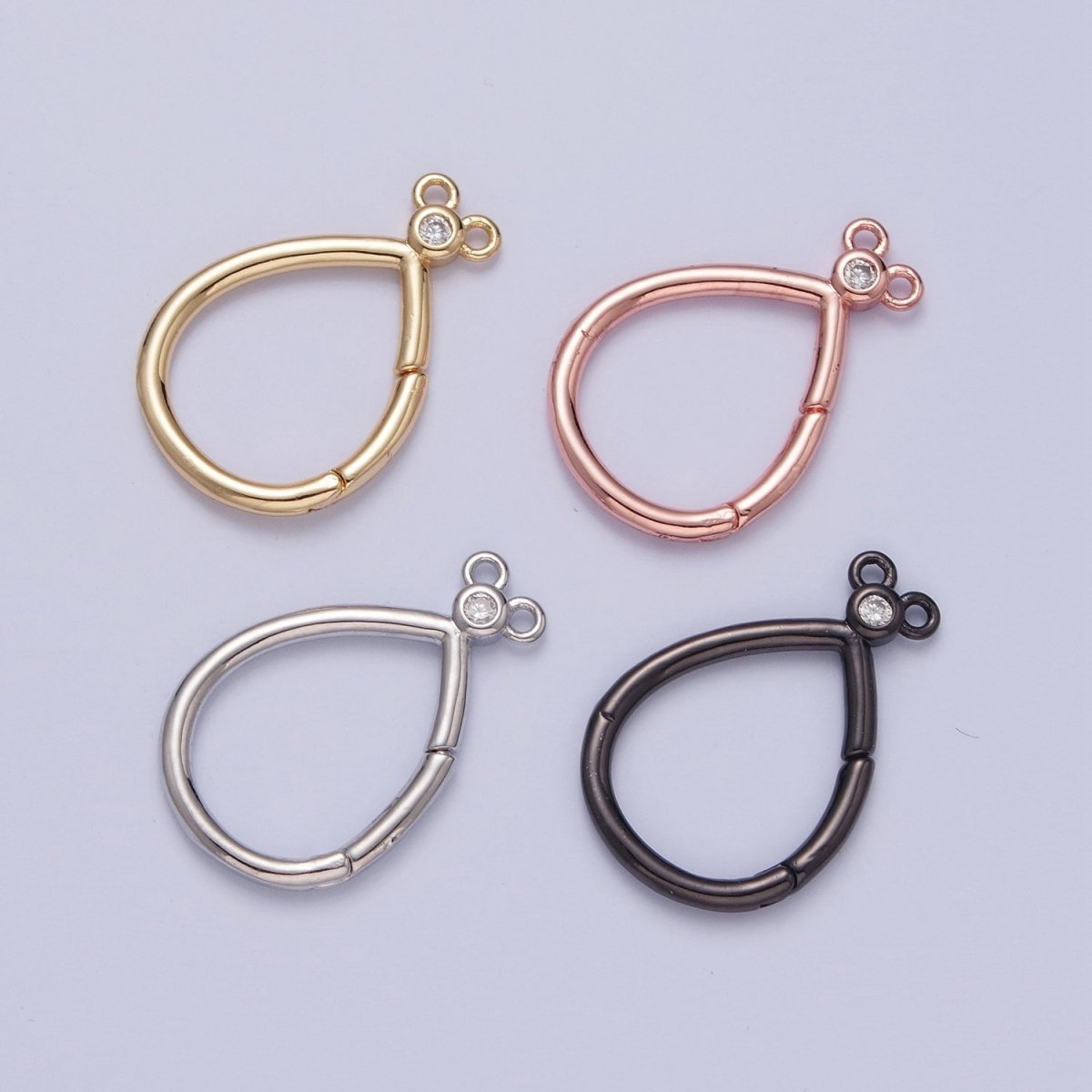 24K Gold Filled Mini Round Cubic Zirconia Teardrop Spring Gate Ring Closure L-798~L-801 - DLUXCA