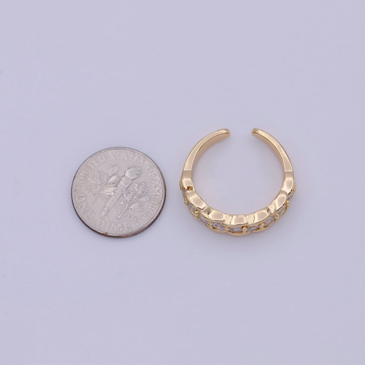 24K Gold Filled Minimalist Micro Pave Crystal Cubic Zirconia Bubble Adjustable Ring S-316 - DLUXCA