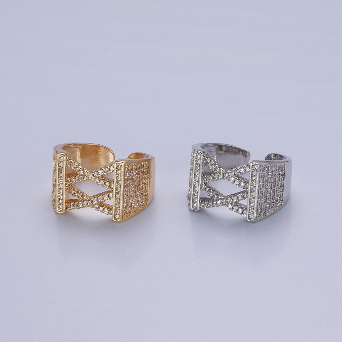 24K Gold Filled Minimalist Micro Pave CZ Signet Ring in Gold & Silver O-2264 O-2265 - DLUXCA