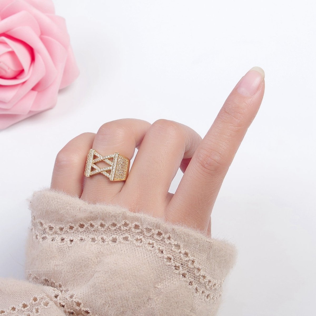 24K Gold Filled Minimalist Micro Pave CZ Signet Ring in Gold & Silver O-2264 O-2265 - DLUXCA