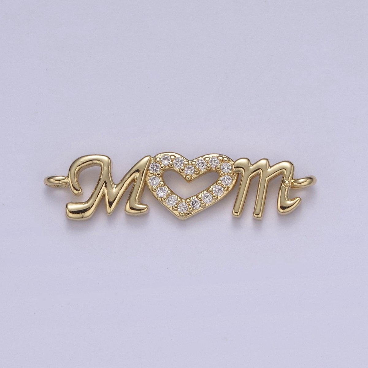 24K Gold Filled Mom Link Connector Silver Micro Pave CZ Heart Charm Connector Mother with Heart Micro Pave CZ Connector F-815 F-816 - DLUXCA