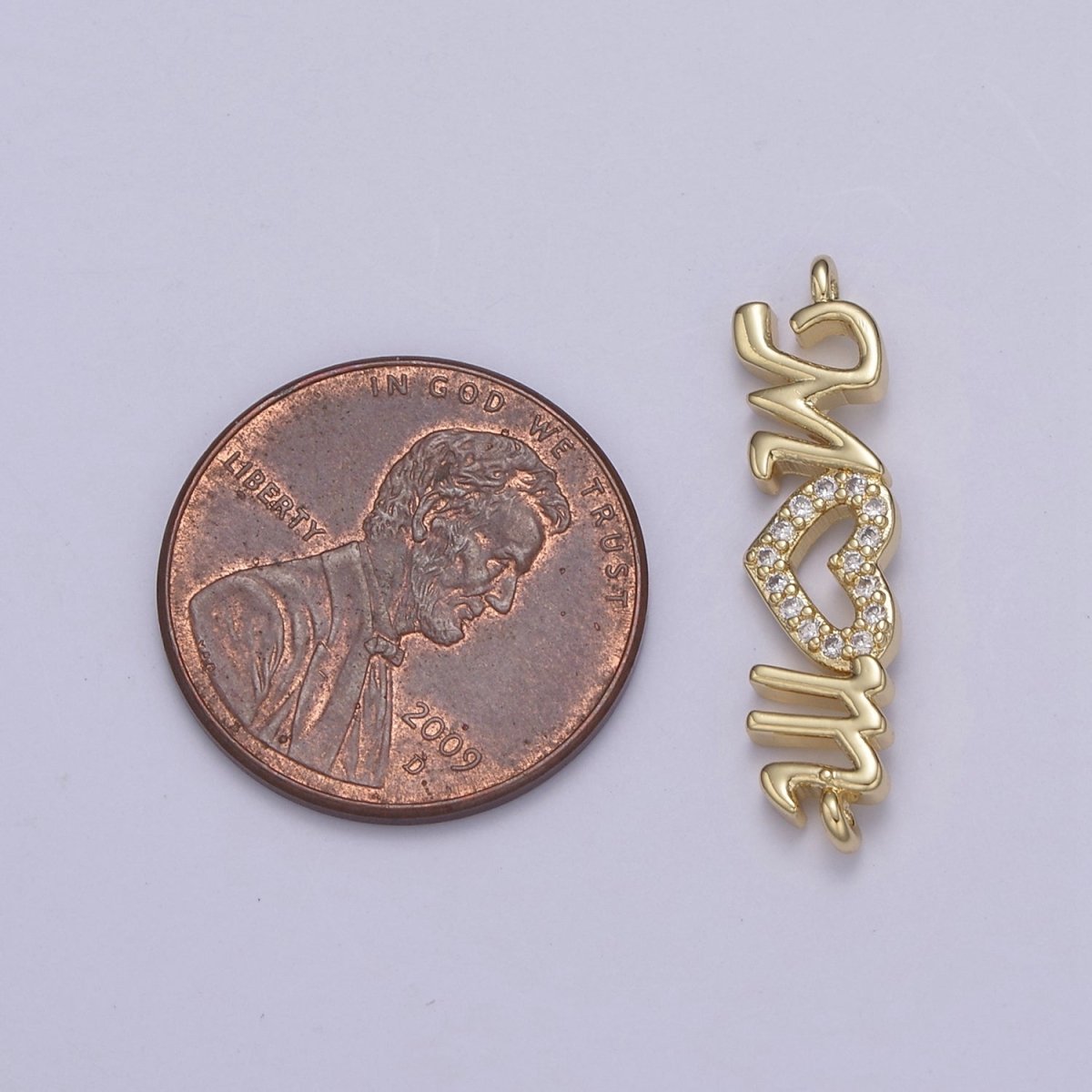 24K Gold Filled Mom Link Connector Silver Micro Pave CZ Heart Charm Connector Mother with Heart Micro Pave CZ Connector F-815 F-816 - DLUXCA