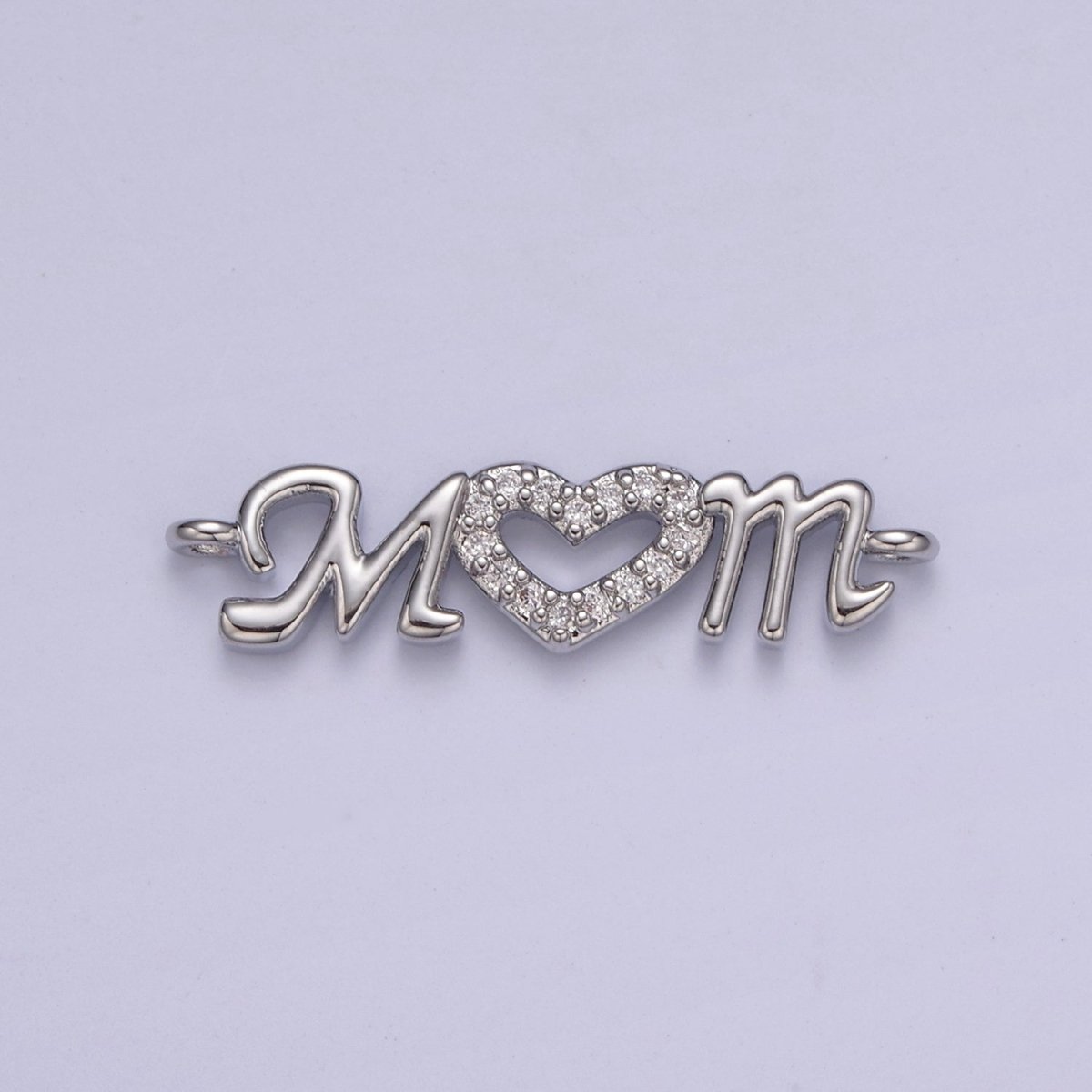 24K Gold Filled Mom Link Connector Silver Micro Pave CZ Heart Charm Connector Mother with Heart Micro Pave CZ Connector F-815 F-816 - DLUXCA