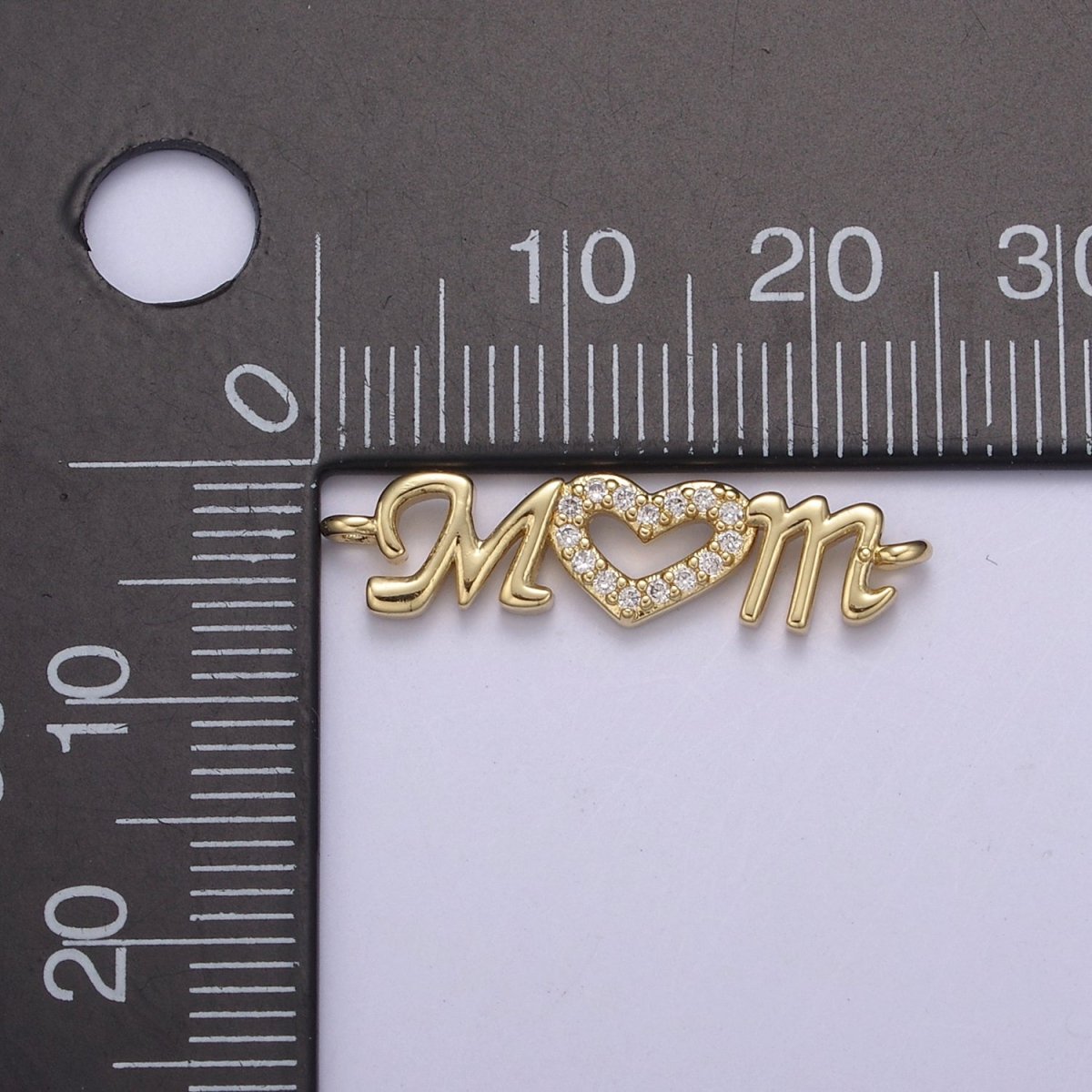 24K Gold Filled Mom Link Connector Silver Micro Pave CZ Heart Charm Connector Mother with Heart Micro Pave CZ Connector F-815 F-816 - DLUXCA