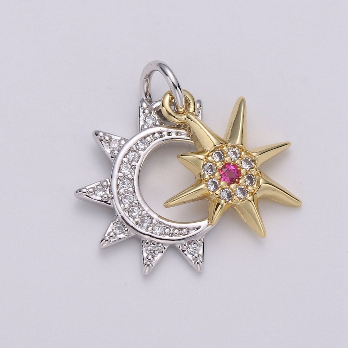 24K Gold Filled Moon Charm, Crescent Moon Pendant, Micro Pave Star Necklace, Dainty Gold Celestial Jewelry Making Supply Aurora Necklace D-446 - D-449 - DLUXCA