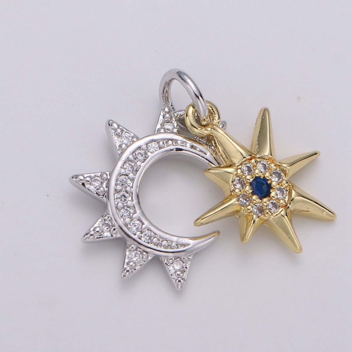 24K Gold Filled Moon Charm, Crescent Moon Pendant, Micro Pave Star Necklace, Dainty Gold Celestial Jewelry Making Supply Aurora Necklace D-446 - D-449 - DLUXCA