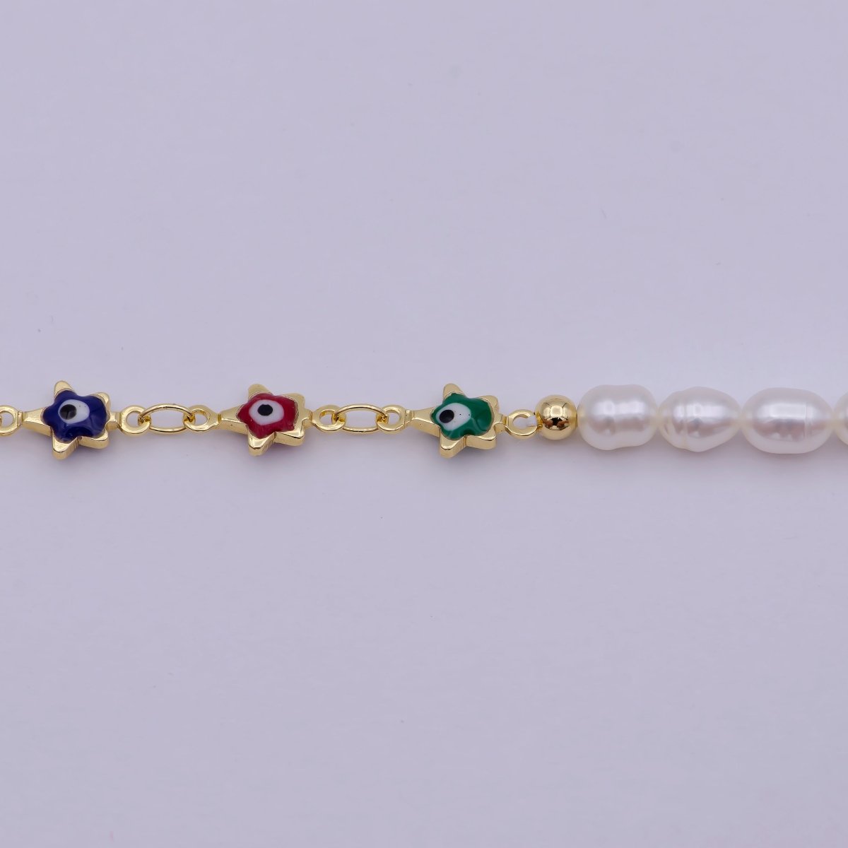 24K Gold Filled Multi Color Evil Eye Chain Necklace with Pearl Bead Layer For Wholesale Jewelry Making Supplies | WA-673 Clearance Pricing - DLUXCA