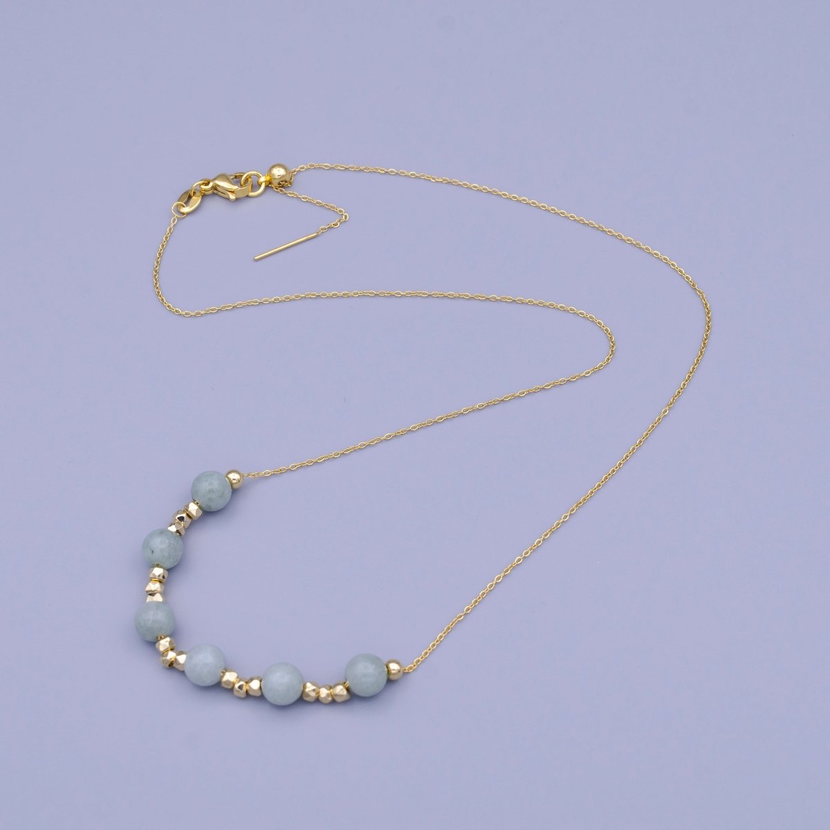 24K Gold Filled Multi Tone Green Aventurine Gemstone w. Cube Spacer Beads Adjustable Cable 18.5 Inch Chain | WA-1452 Clearance Pricing - DLUXCA