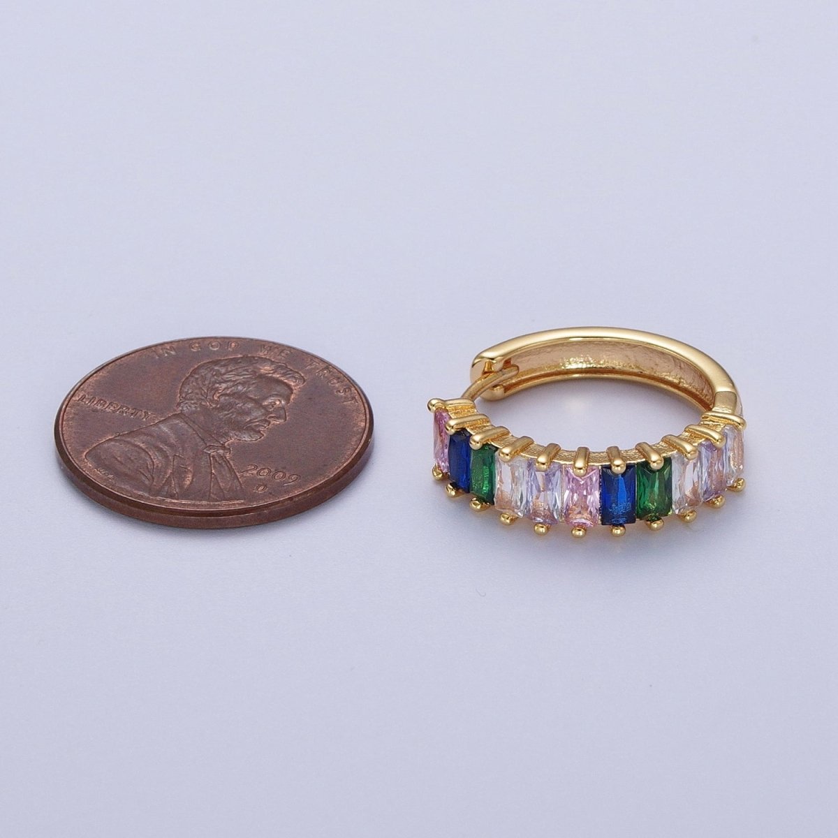 24K Gold Filled Multicolor Baguette Cubic Zirconia 18mm Huggie Hoop Earrings | Y-105 - DLUXCA