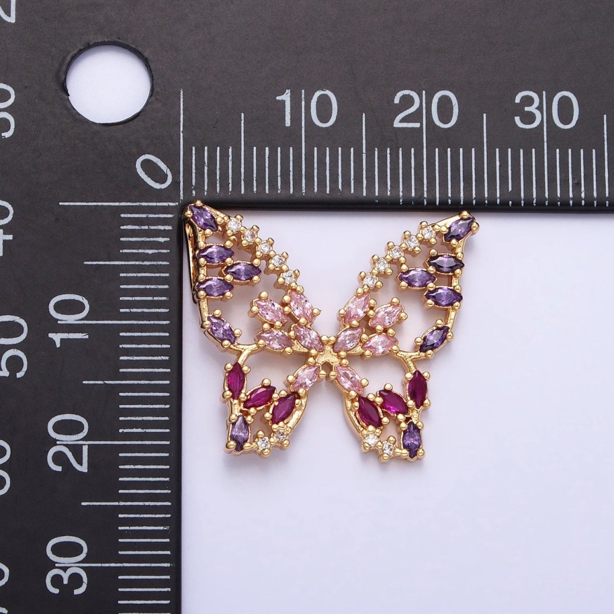 24K Gold Filled Multicolor, Clear Marquise Butterfly Pendant in Gold & Silver | AA215 AA216 AA221 AA222 - DLUXCA