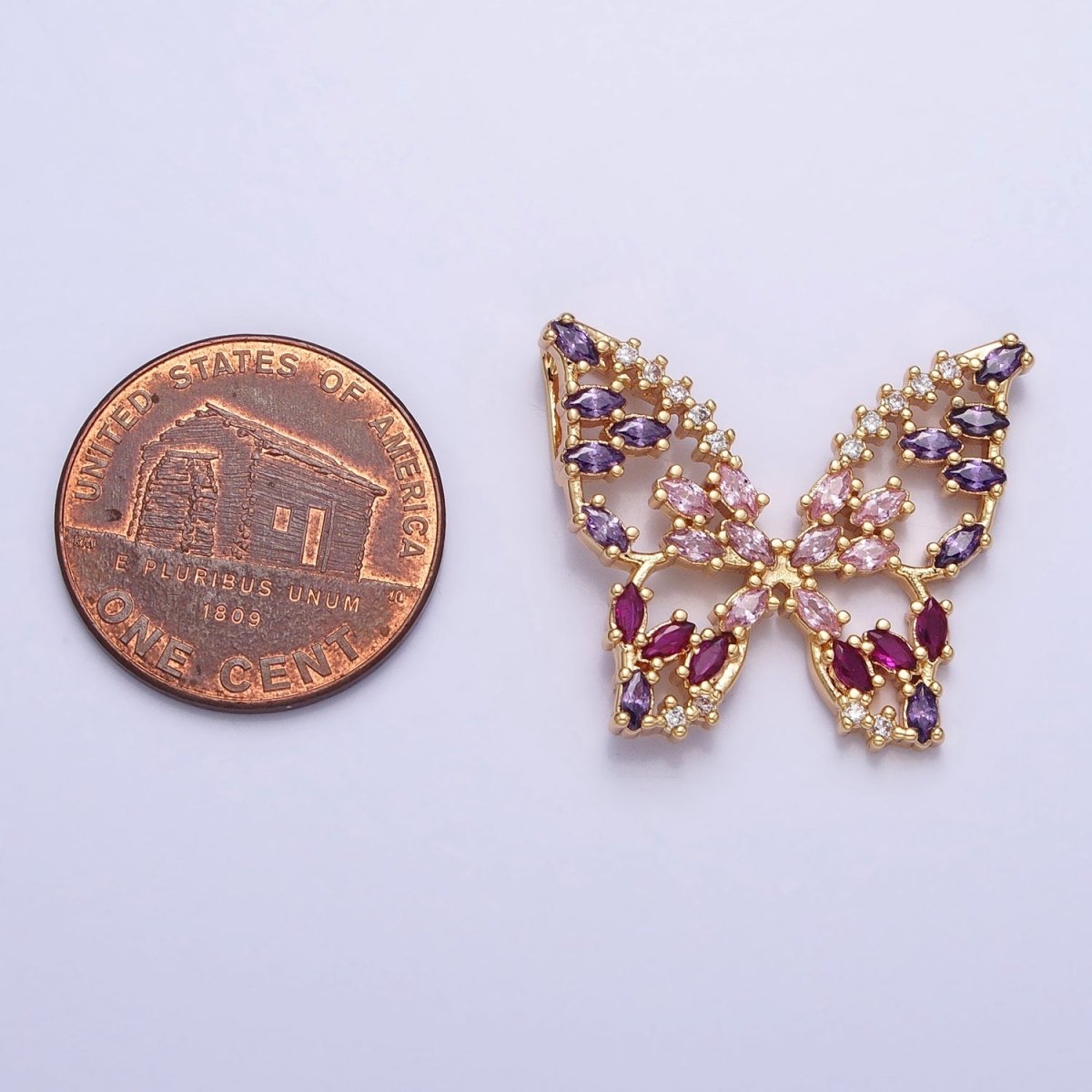24K Gold Filled Multicolor, Clear Marquise Butterfly Pendant in Gold & Silver | AA215 AA216 AA221 AA222 - DLUXCA