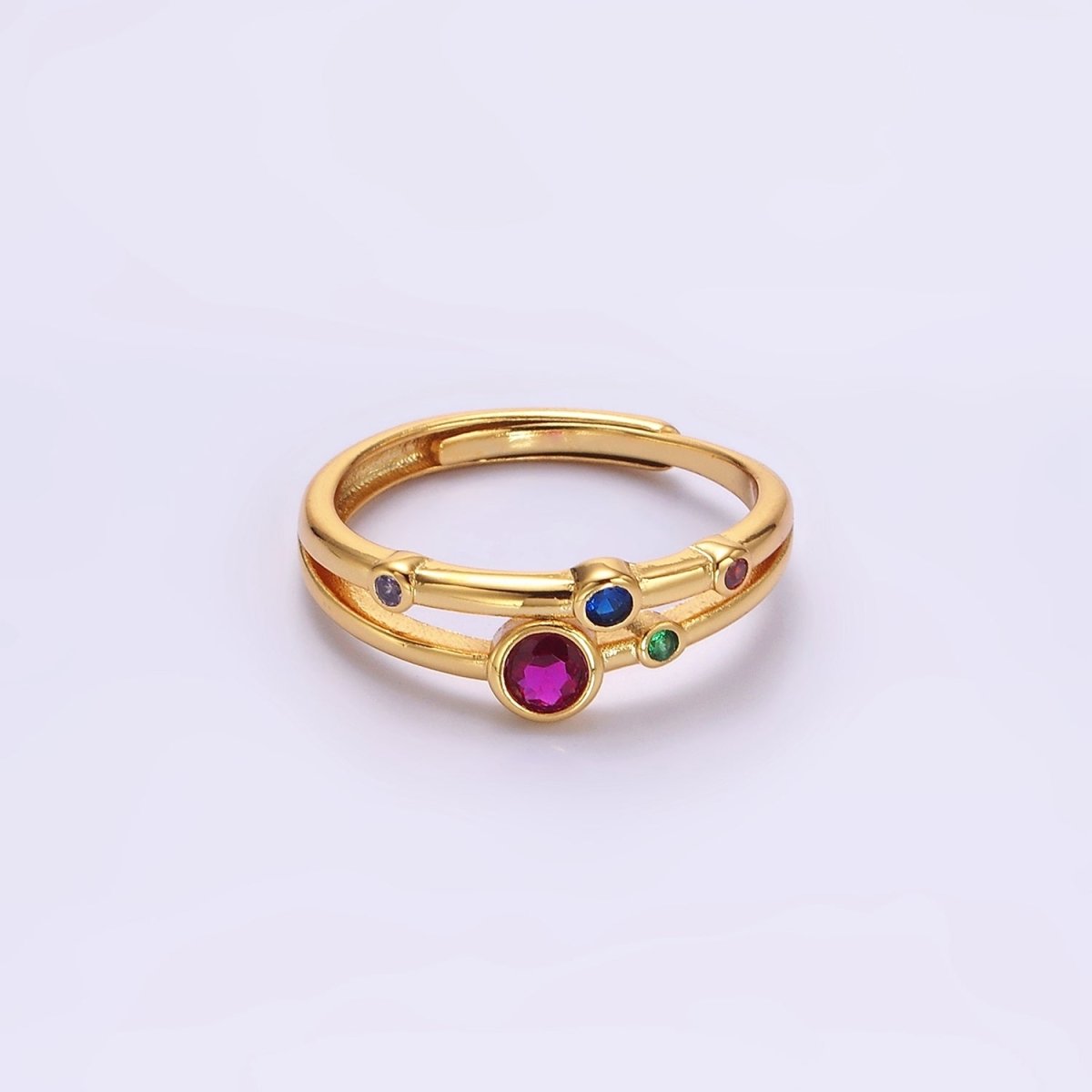 24K Gold Filled Multicolor CZ Dotted Double Band Adjustable Ring in Gold & Silver | O-615 O-616 - DLUXCA