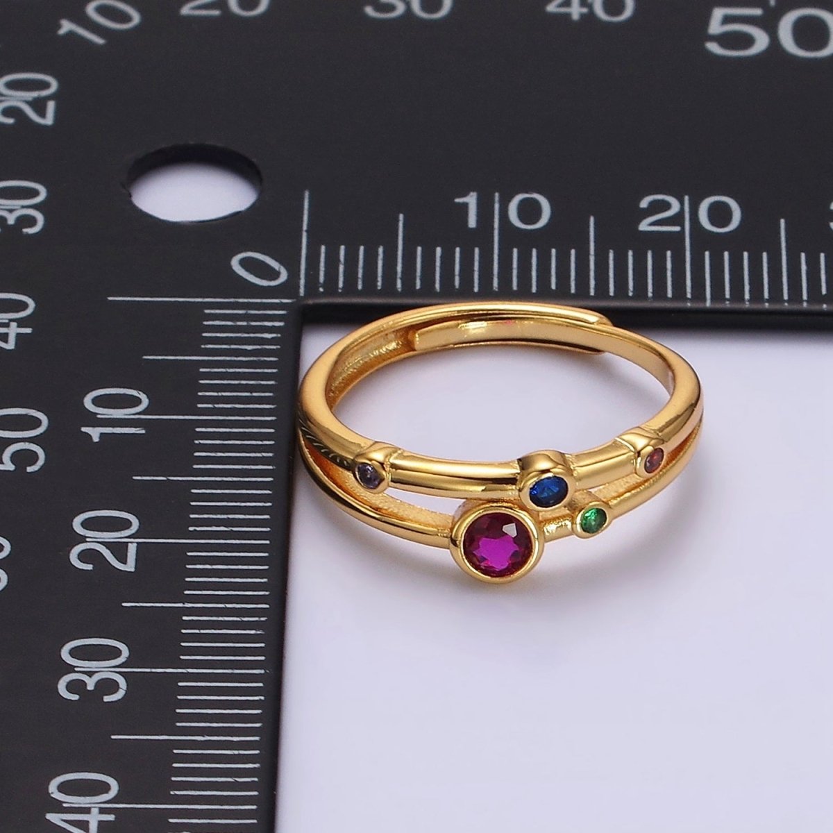 24K Gold Filled Multicolor CZ Dotted Double Band Adjustable Ring in Gold & Silver | O-615 O-616 - DLUXCA